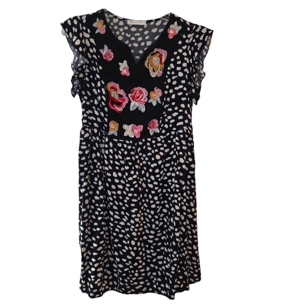 Kirundo Navy Polka Dot Floral Embroidered Sundress - Picture 2 of 11